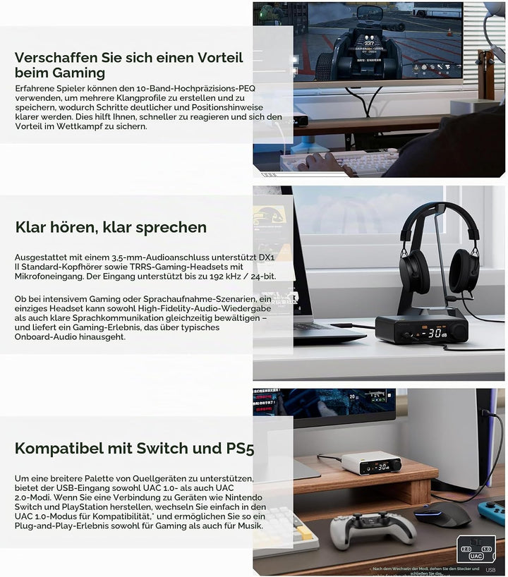 Topping DX1 II Gaming HiFi DAC-Kopfhörerverstärker – ES9039Q2M-Decoder 1000 mW × 2 vollsymmetrischer