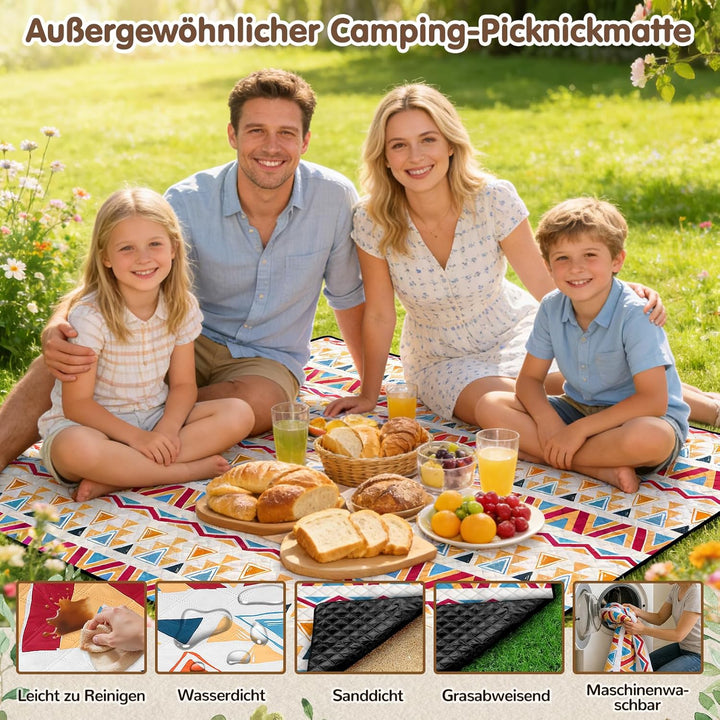 Ulikey Picknickdecke, 200 x 200 cm Stranddecke Sandfrei, Boho Picknickdecke Wasserdicht Isoliert, Tr