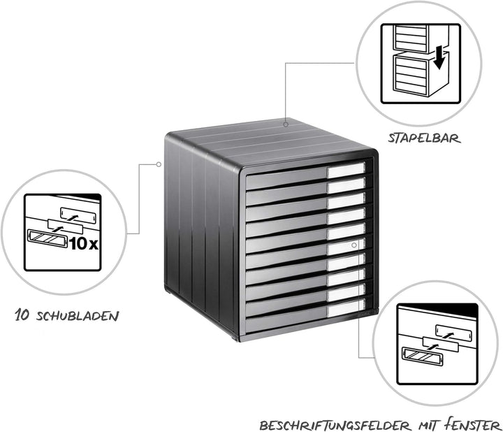 Rotho Timeless Schubladenbox / Bürobox mit 10 Schüben, Kunststoff (PS) BPA-frei, anthrazit, (34.5 x