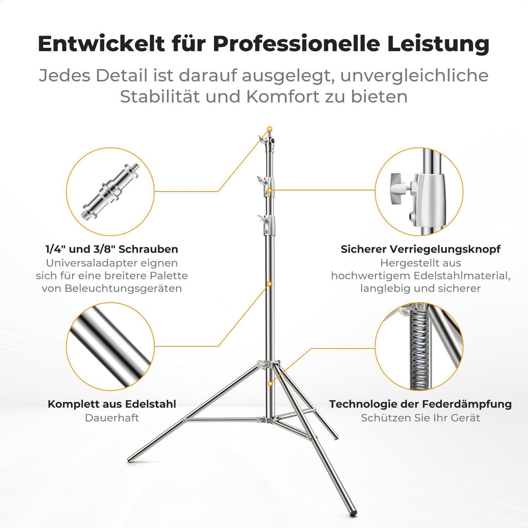 K&amp;F CONCEPT 280cm Lichtständer Licht Stativ Edelstahl federbelastet, faltbares Fotostativ mit stärke