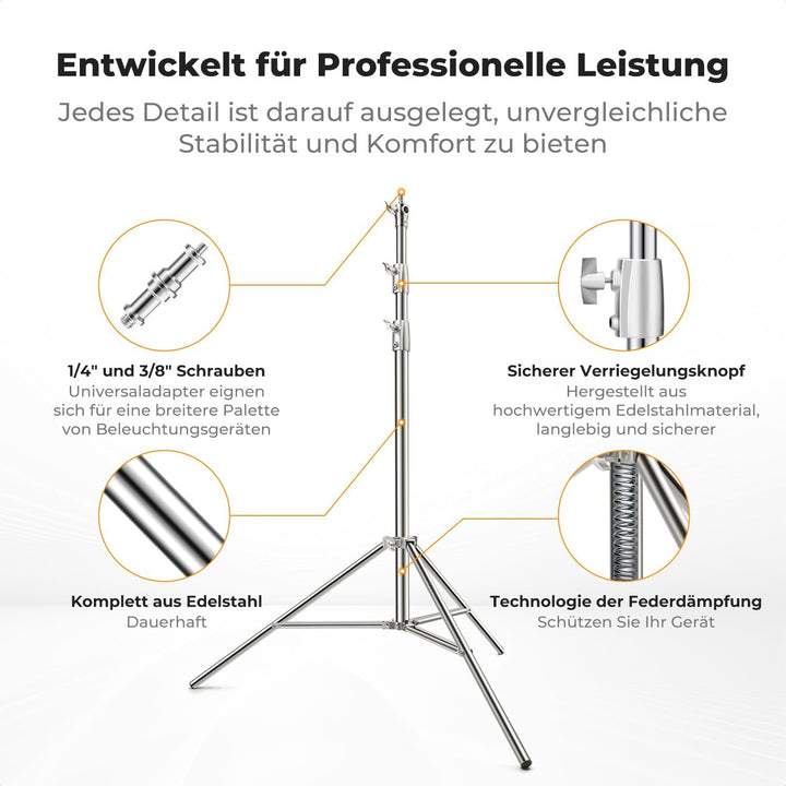 K&amp;F CONCEPT 280cm Lichtständer Licht Stativ Edelstahl federbelastet, faltbares Fotostativ mit stärke