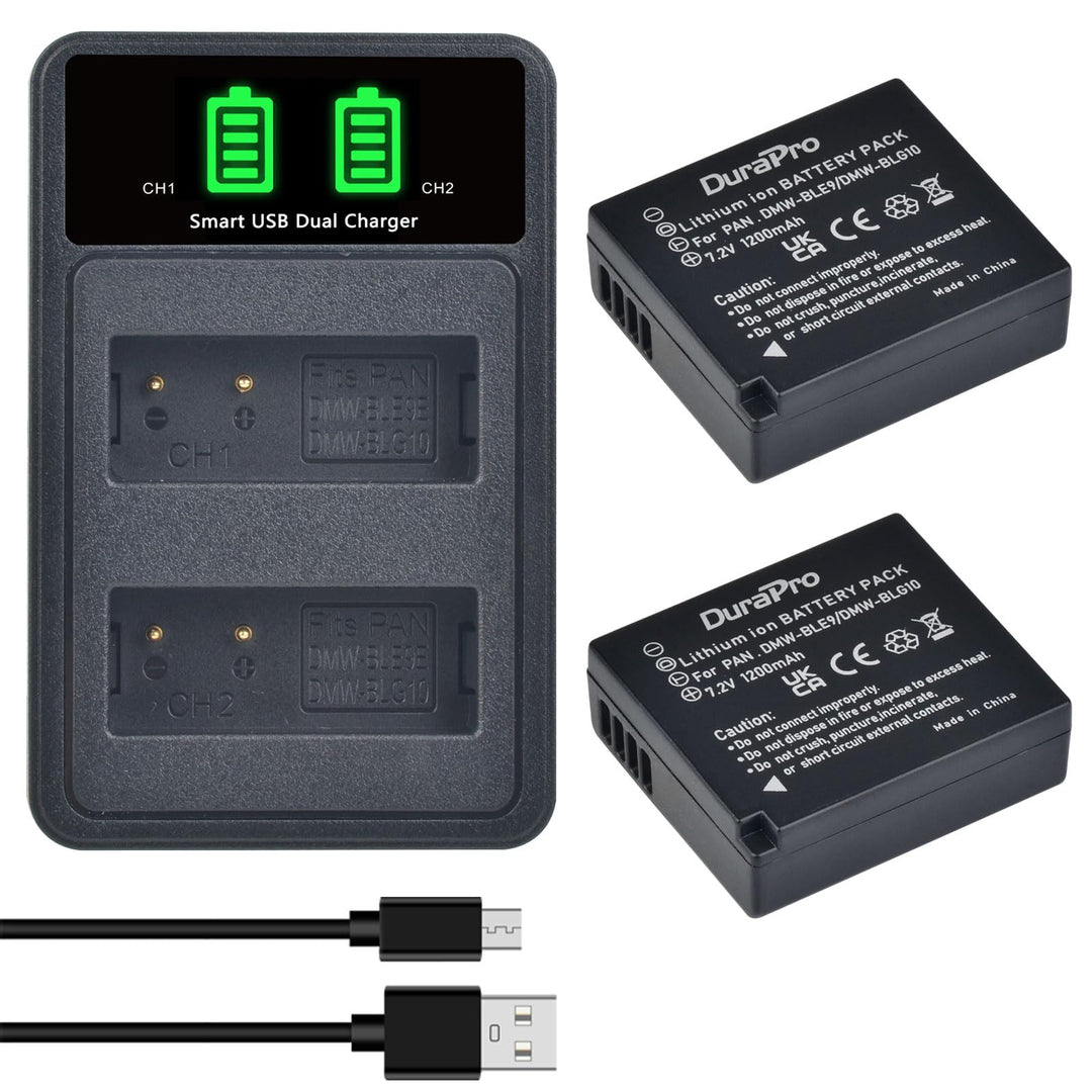DuraPro 2Pcs DMW-BLE9 DMW-BLG10 Akku + LED USB Dual Ladegerät with Type c Port für Panasonic DMW-BLG