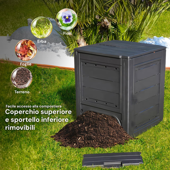Avilia Komposter für den Garten, Kompostbehälter mit Frontzugang, Polypropylen, 260 l, 60 x 60 x 73