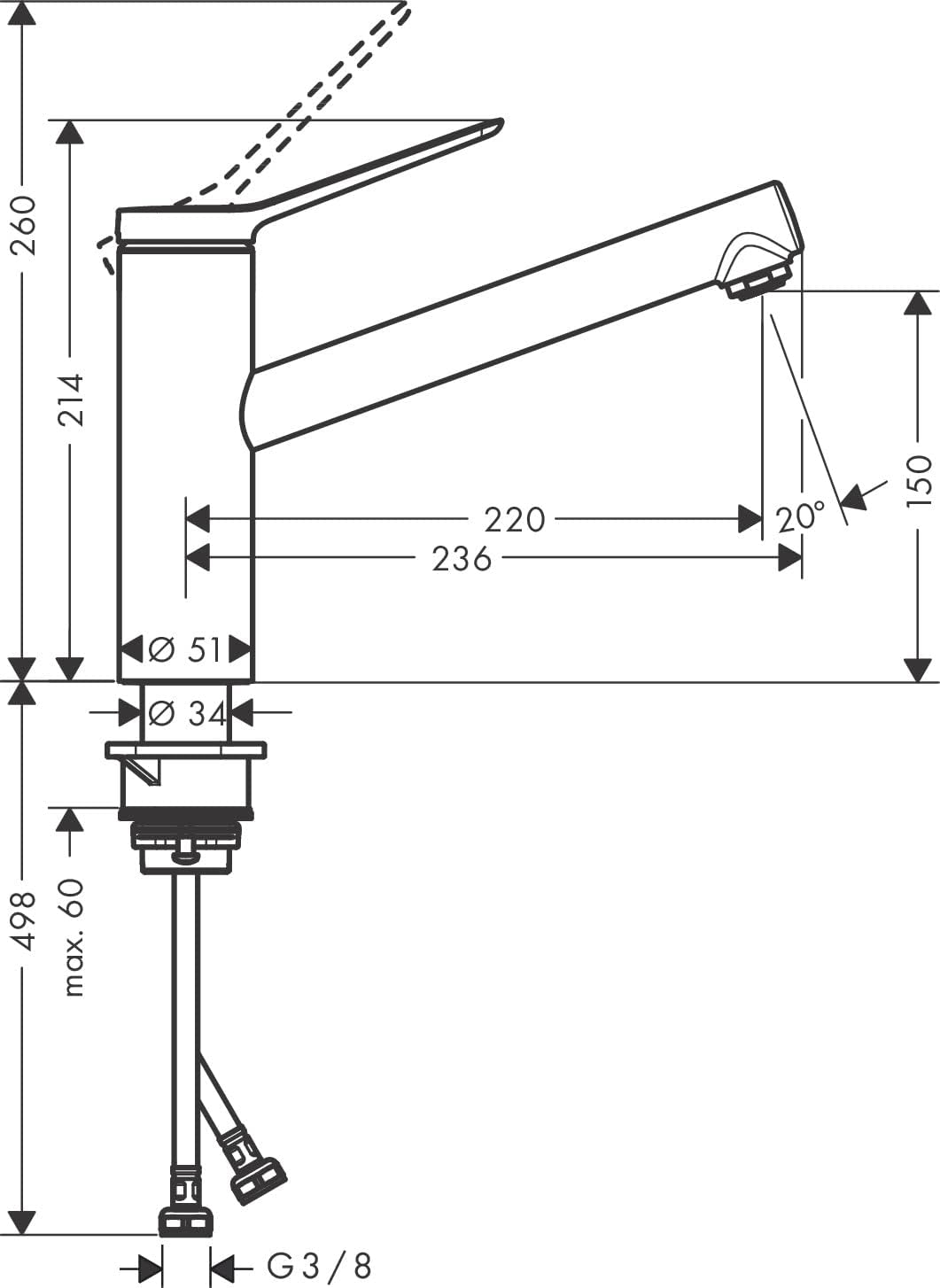 hansgrohe Küchenarmatur Zesis M33, Wasserhahn Küche mit Auslauf Höhe 150 mm, wassersparend, schwenkb