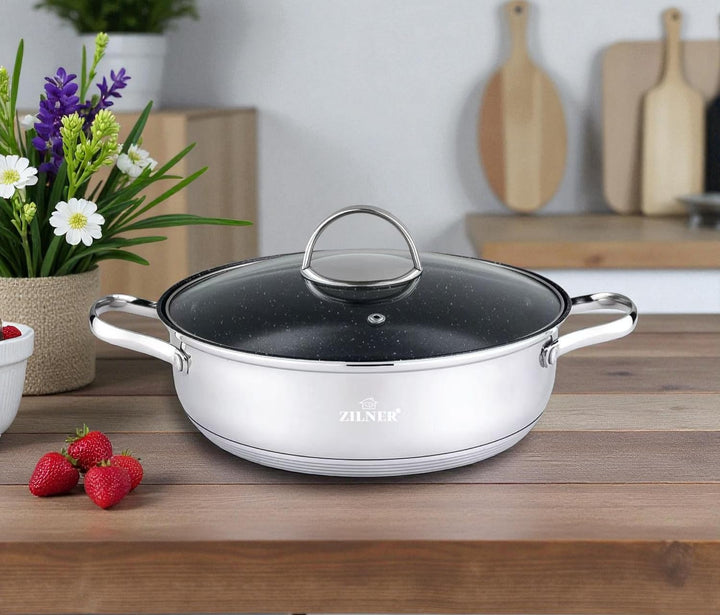 Zilner Topf Kochtopf - 24 cm - 3,8 L - Edelstahl - für alle Herdarten - mit Glasdeckeln und hitzbest