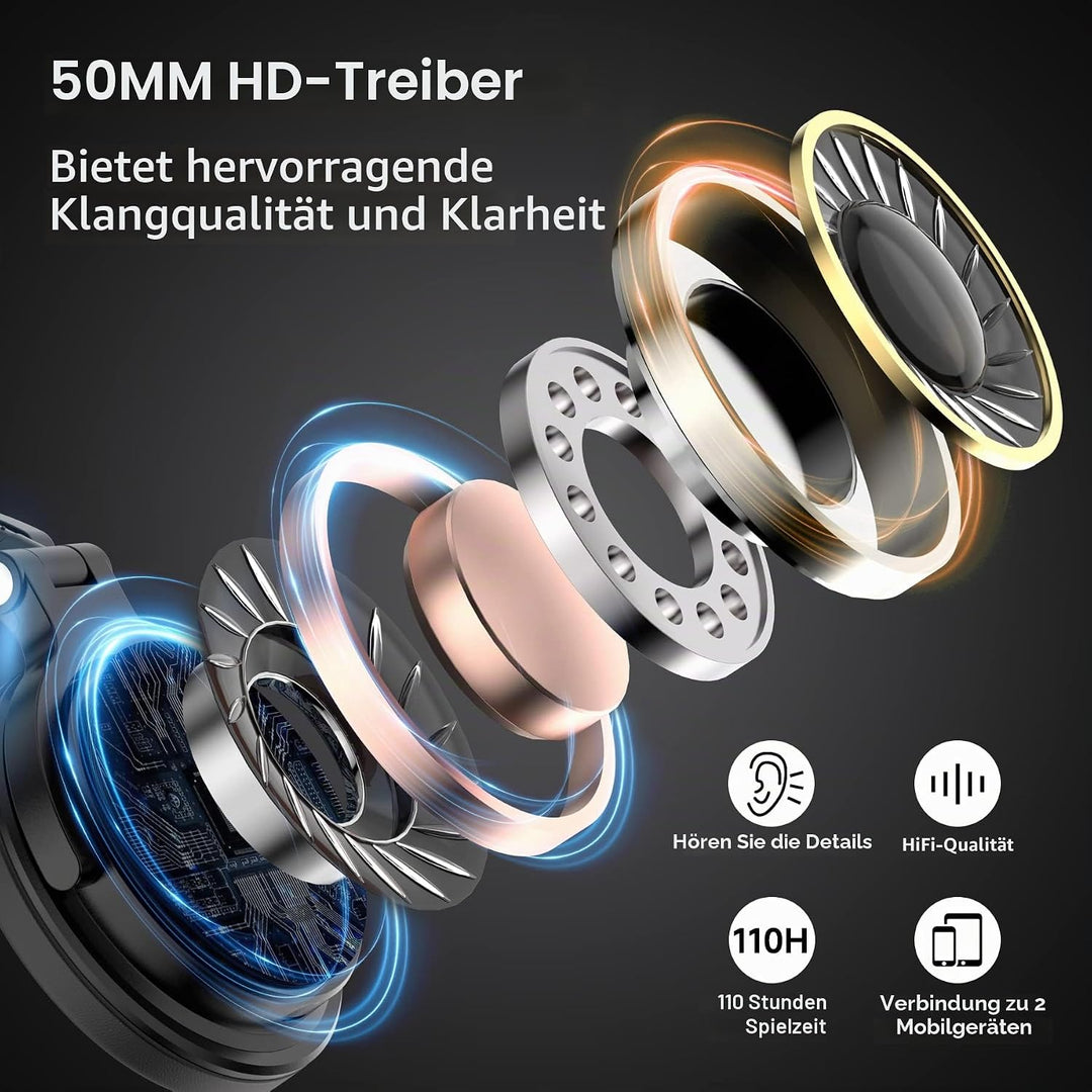 Oneodio Kabellos & Verdrahtet Bass Stereo Ohr-Kopfhörer Hi-Fi Klang Bluetooth Faltbare,30 Stunden Sp