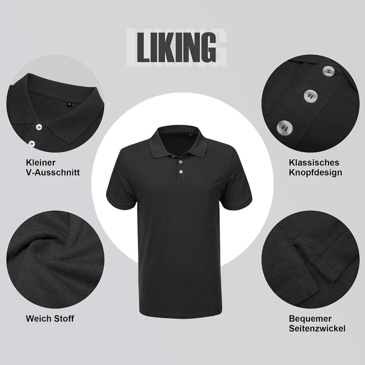 LiKing Herren Polo Shirts Baumwolle 3er Set Poloshirt Männer Hemd T-Shirt Kurzarm Shirt Einfarbig Ca