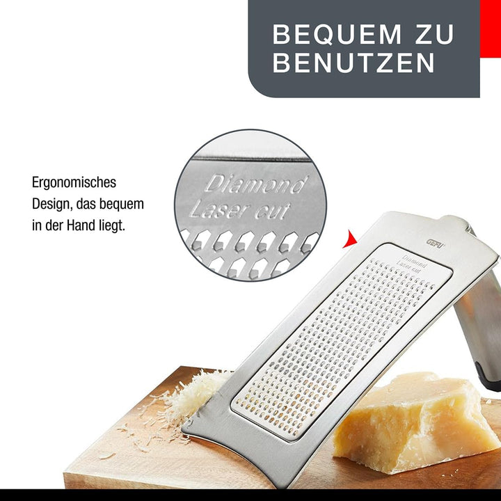 GEFU Gourmet-Reibe FORMAGGIO – Feine Reibefläche mit DIAMOND LASER CUT Schärfe | Ergonomischer Griff