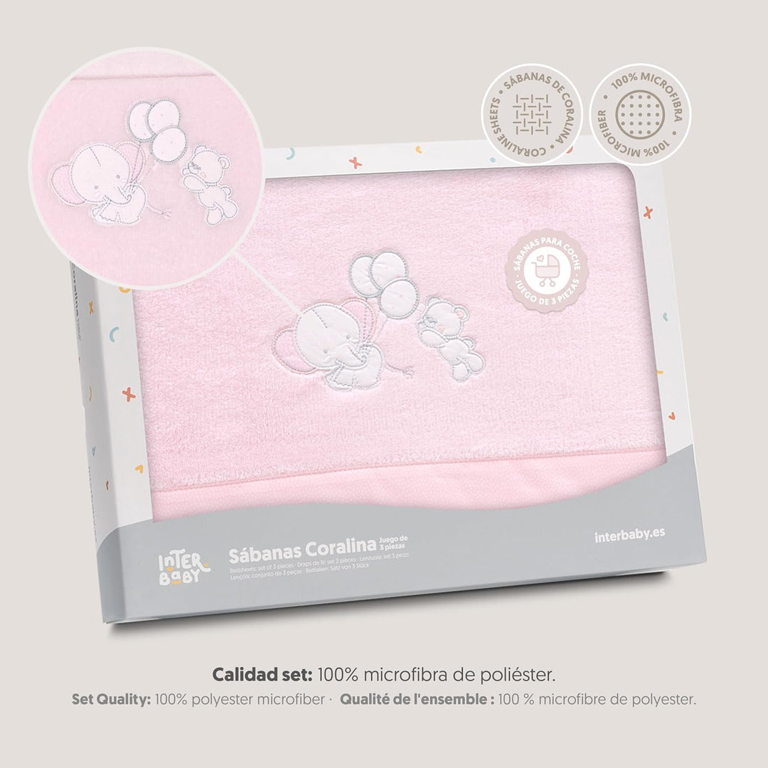 Interbaby Bettwäsche-Set für Kinderwagen, 40 x 80 cm, Baby – Winter-Bettwäsche aus Coralina-Stoff –