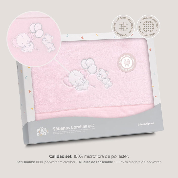 Interbaby Bettwäsche-Set für Kinderwagen, 40 x 80 cm, Baby – Winter-Bettwäsche aus Coralina-Stoff –