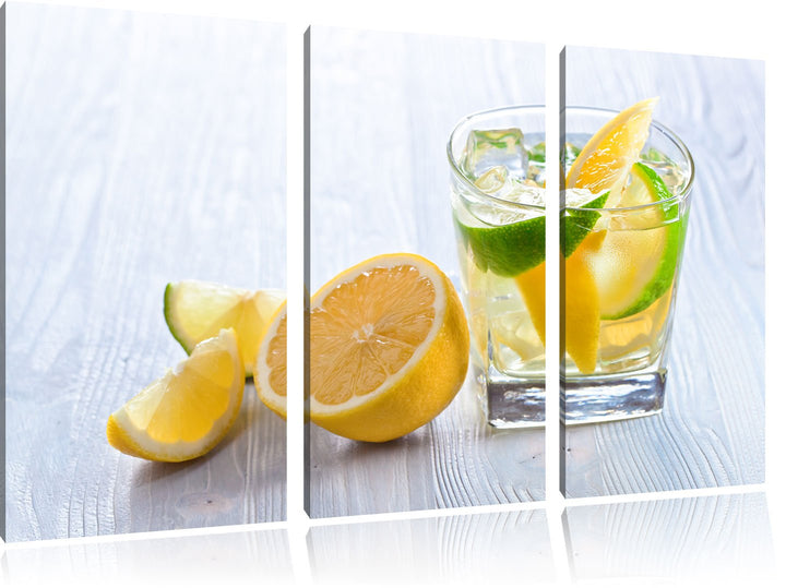 Pixxprint Gin Tonic Shot mit Zitronen als Leinwandbild/Grösse: 3 Teilig (120x80 cm) cm/Wandbild/Kuns