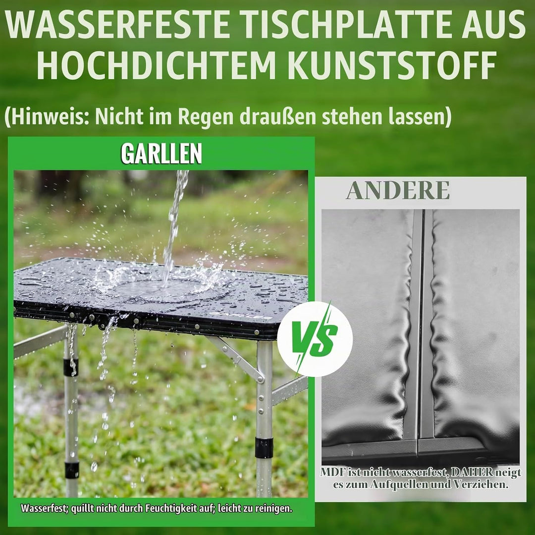GARLLEN Campingtisch klappbar Klapptisch, 58x40cm &amp; 3 Höhenverstellbar(26/48/70cm) ABS Wasserdichter