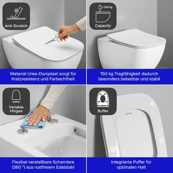Duravit WC-Sitz Univavo, WC-Sitz eckig, Klobrille mit doppelter Absenkautomatik, Toilettendeckel Qui