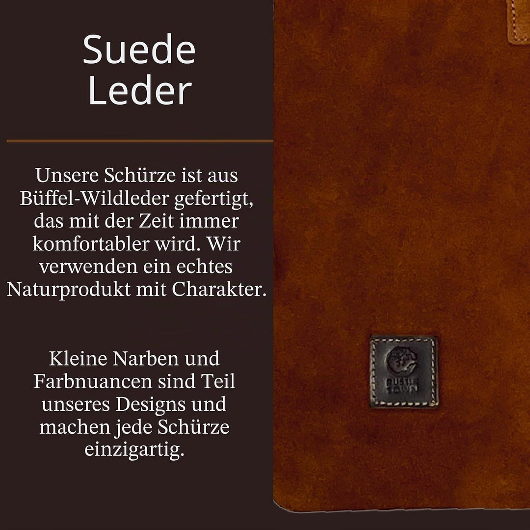 Grill-Arbeitsschürze aus Leder mit Werkzeugtaschen – verstellbare Grill-Kochschürze bis XXL für Männ