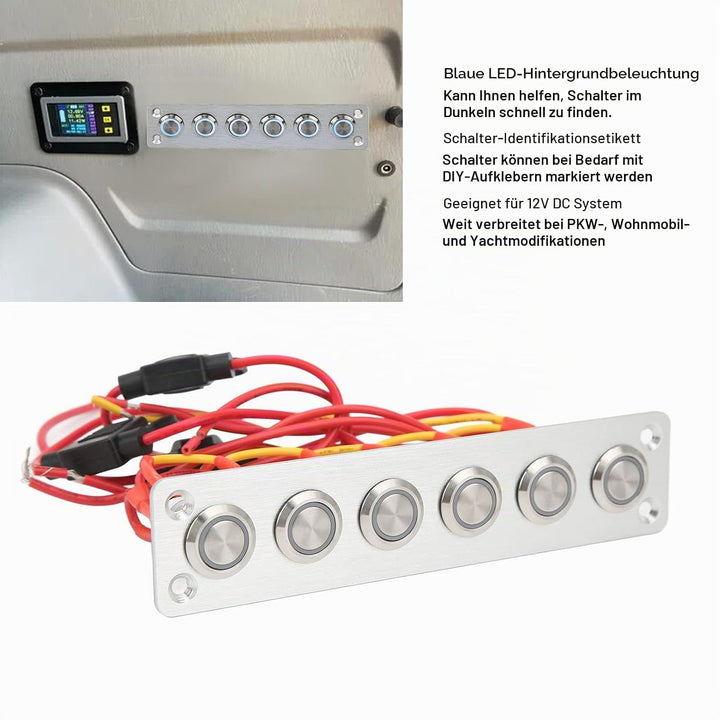 Leapiture Marine Boat Switch Panel für Auto RV Yacht 12 V DC System 6 Gang Druckschalter Blau Hinter