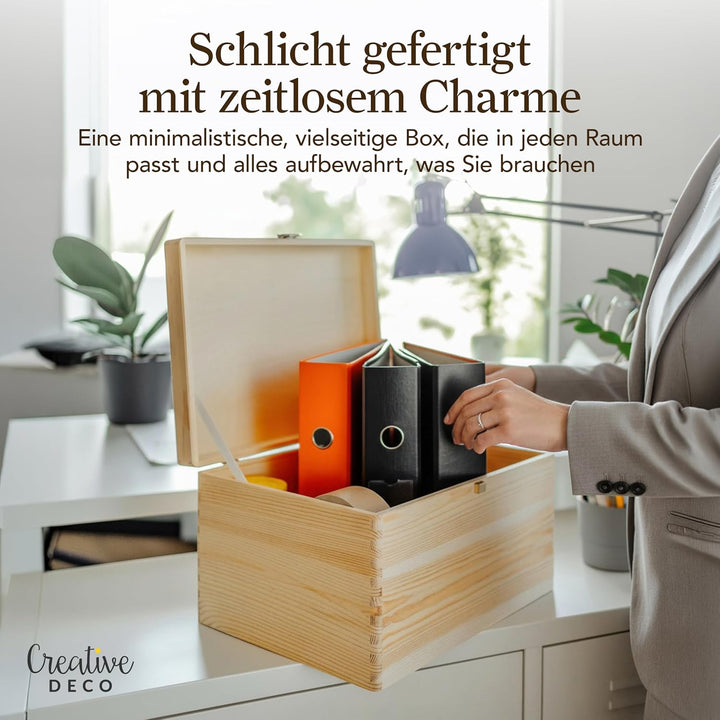 Creative Deco XXL Grosse Holzkiste mit Deckel und Schloss | 40x30x24 cm (+/-1cm) | Holztruhe Erinner
