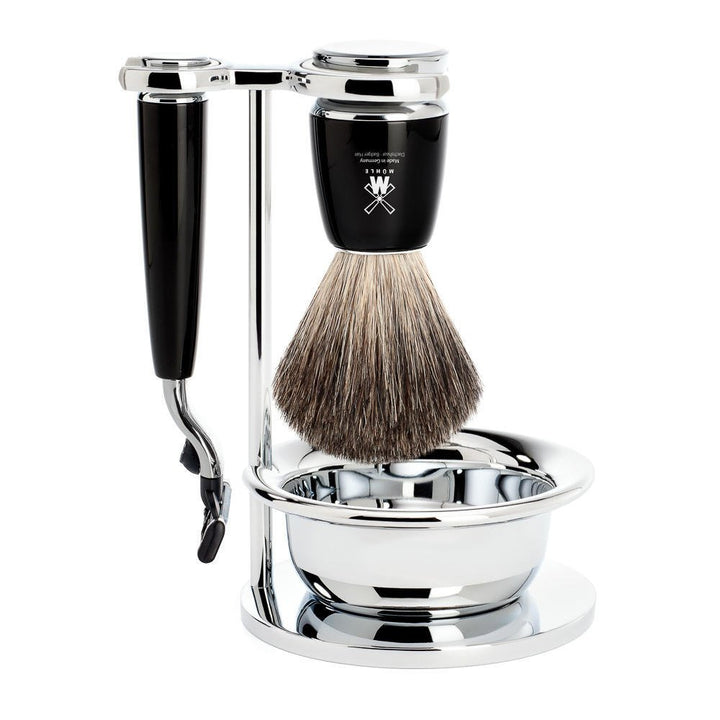 MÜHLE Rasierset mit Schale - Rytmo Serie - Reines Dachshaar - kompatibel mit Gillette-Klingen - Edel