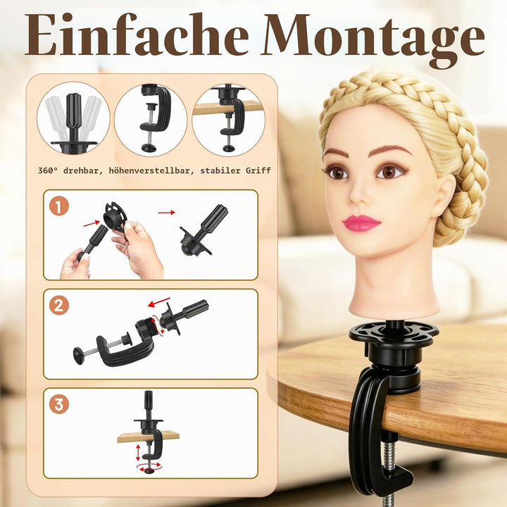 Yofuly 28-29Zoll / 71–74cm Frisierkopf mit Ohrlöchern, 100% Synthetikfaser-Haar Styling Kopf, Frisie