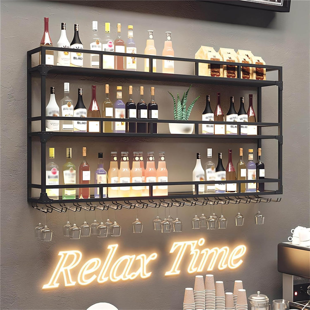 Weinregal Wand mit Glashalter, 3 Ebenen Weinpareite Display Rack, Weinflasche Glashalter Wandmontage