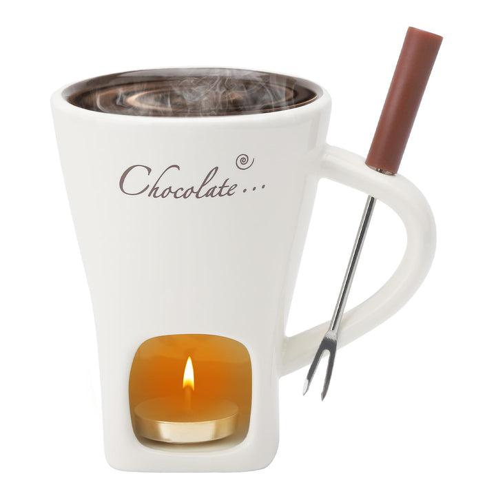 Schokofondue Tasse Keramik Schokoladenfondue mit Gabeln,200ml Keramik Schokoladenfondueset,Becher zu