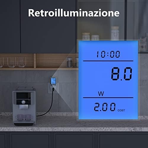 Maxcio Strommessgerät mit LCD-Display, italienischer Stecker 16 A, Hintergrundbeleuchtung, Leistungs