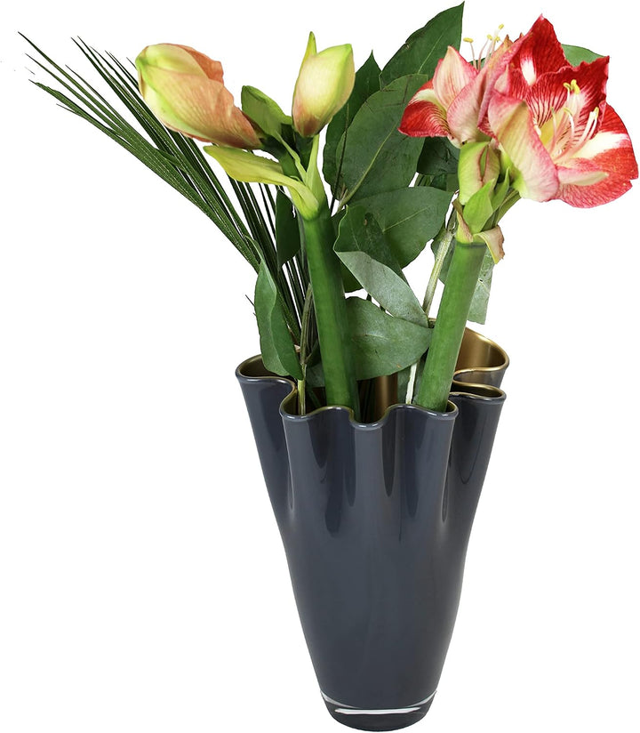 SIGNATURE HOME COLLECTION Glasvase Gold grau Blumenvase mundgeblasen 21 x 21 x 30 cm, CO-17-RG-LM 21