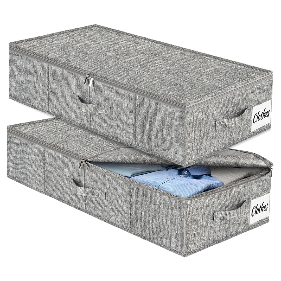 Unterbett Aufbewahrungsbox mit Deckel, 2 Stück Faltbar Unterbettkommode, Waschbar Kleideraufbewahrun