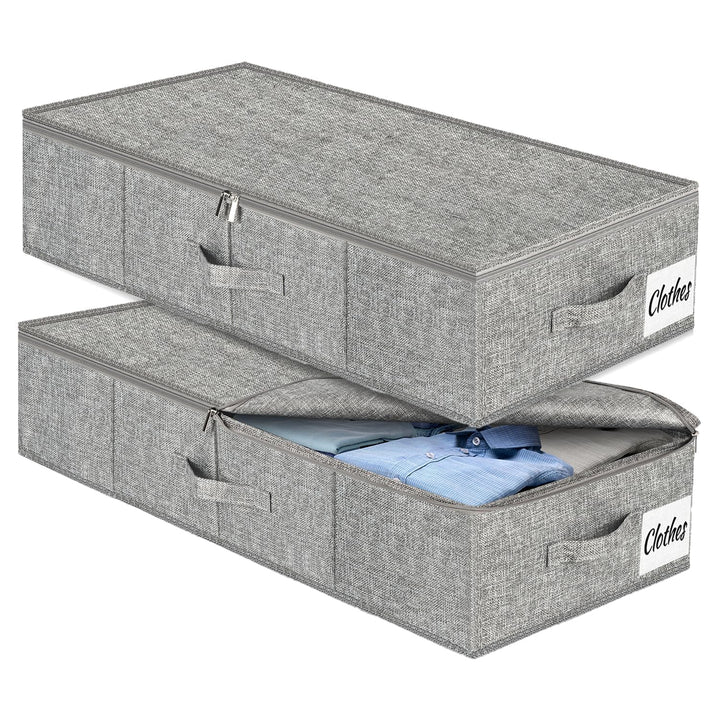 Unterbett Aufbewahrungsbox mit Deckel, 2 Stück Faltbar Unterbettkommode, Waschbar Kleideraufbewahrun