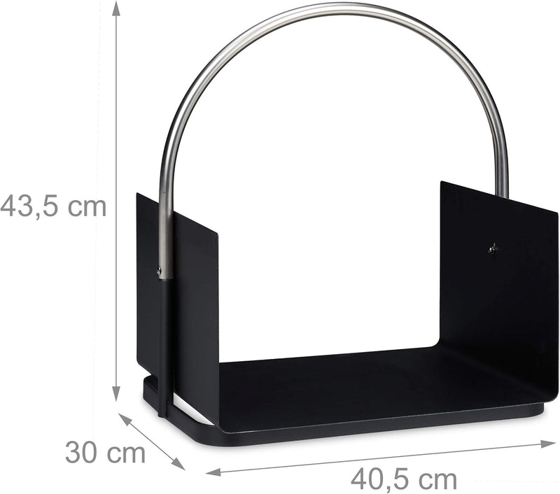 Relaxdays Kaminholzkorb, Metall, vernickelter Griff, Brennholzkorb innen, Holztrage, HxBxT 43,5 x 40