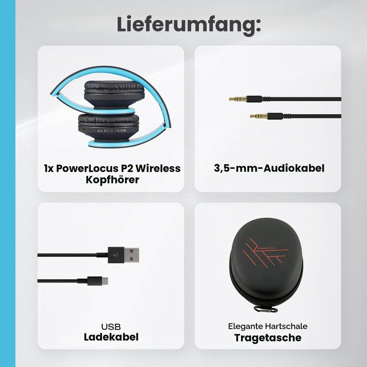 PowerLocus Kabellose Kopfhörer Over Ear, Kopfhörer Bluetooth mit Mikrofon, Faltbar, weiche Ohrpolste