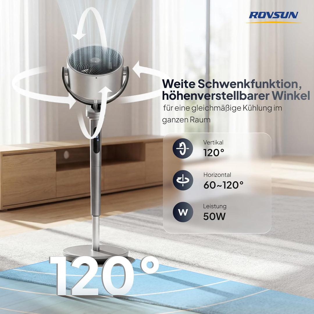 Bonnlo Standventilator mit Fernbedienung & Touchpanel, Ventilator Leise 40dB, Fan 98-115 cm Höhenver