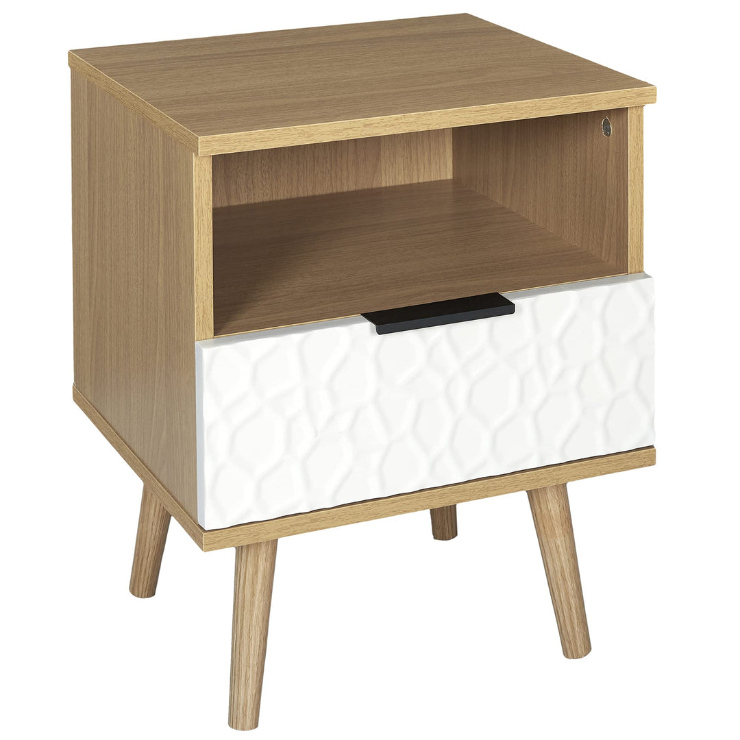HOME DECO FACTORY HD7146 MESITA DE Noche C/CAJÓN Sven, Polyester, Holz/Weiss, 40x49x35 cm