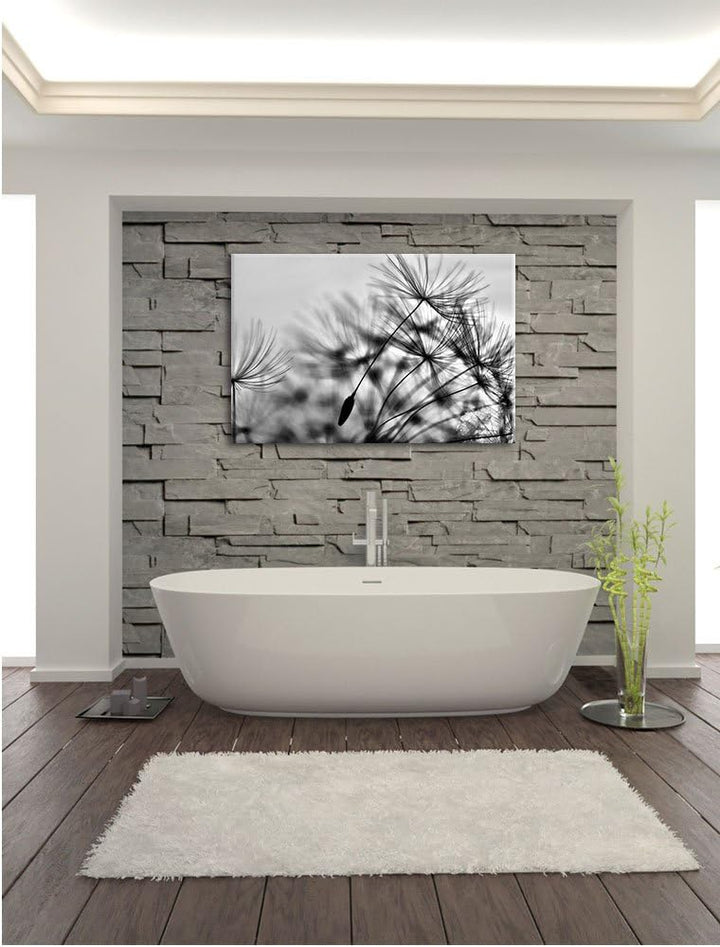 Pixxprint Monocrome, Pusteblumen mit Tautropfen, Format: 100x70 auf Leinwand, riesige Bilder fertig