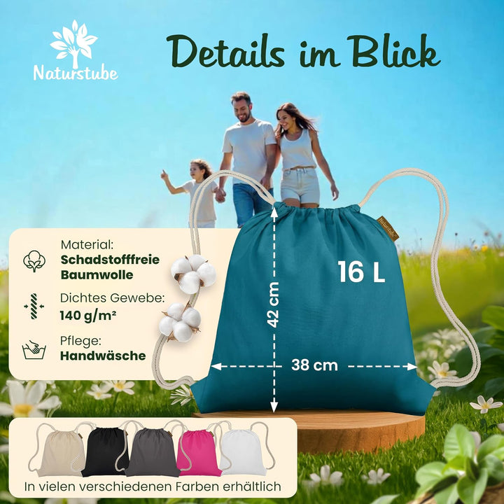 Baumwoll 10er Set Petrol farbene Turnbeutel Sportbeutel Zuziehbeutel Gymsack Sack Jute Schule Rucksa