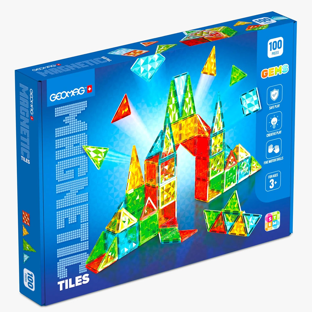 Geomag Magnetic Tiles Gems 100 – Magnetische Konstruktionen 100 Stück 3D-Bretter – Pädagogisch Blöck