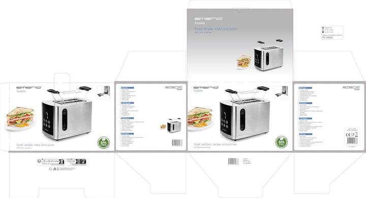 EMERIO Edelstahl Toaster mit grossem Display | 2 Toastschlitze | Zentrierautomatik | Krümelschublade