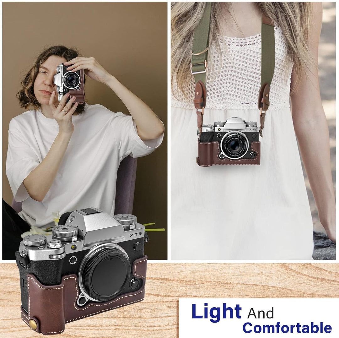 Rieibi Fuji XT5 Schutzhülle – hochwertige PU-Leder-Halbtasche für Fujifilm X-T5 Digitalkamera – Körp