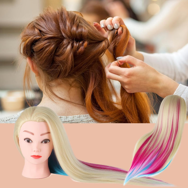 Hair Styling Training Head Synthetic hair, 23" Cosmetology Mannequin Head Hairdressing Manikin Doll