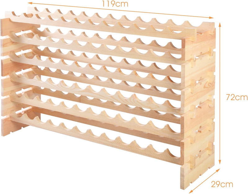 119 x 29 x 72 cm COSTWAY Weinregal Holz, Stapelbares Weinständer mit 6 Ebenen für 72 Flaschen, Flasc