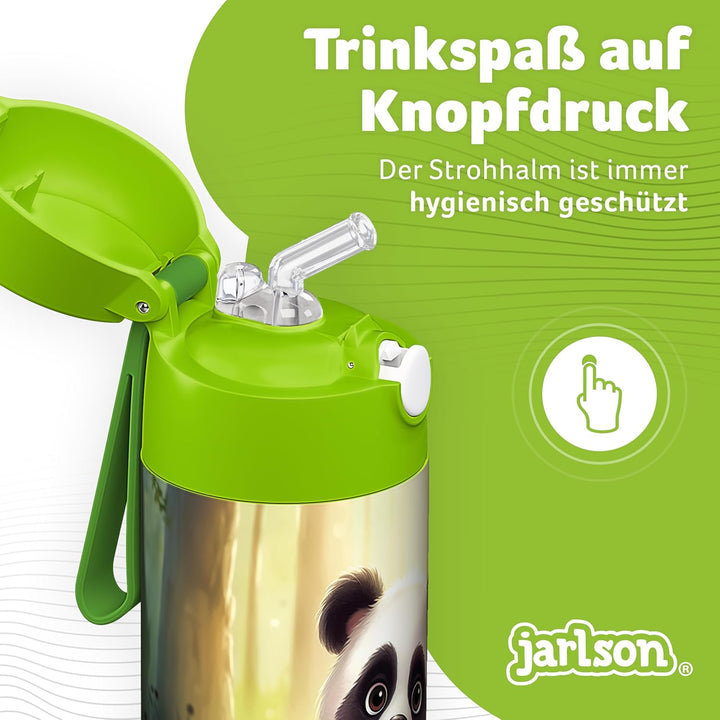 Jarlson® Trinkflasche Kinder Edelstahl Charli [MIT STROHHALM] - Thermosflasche Auslaufsicher - Therm