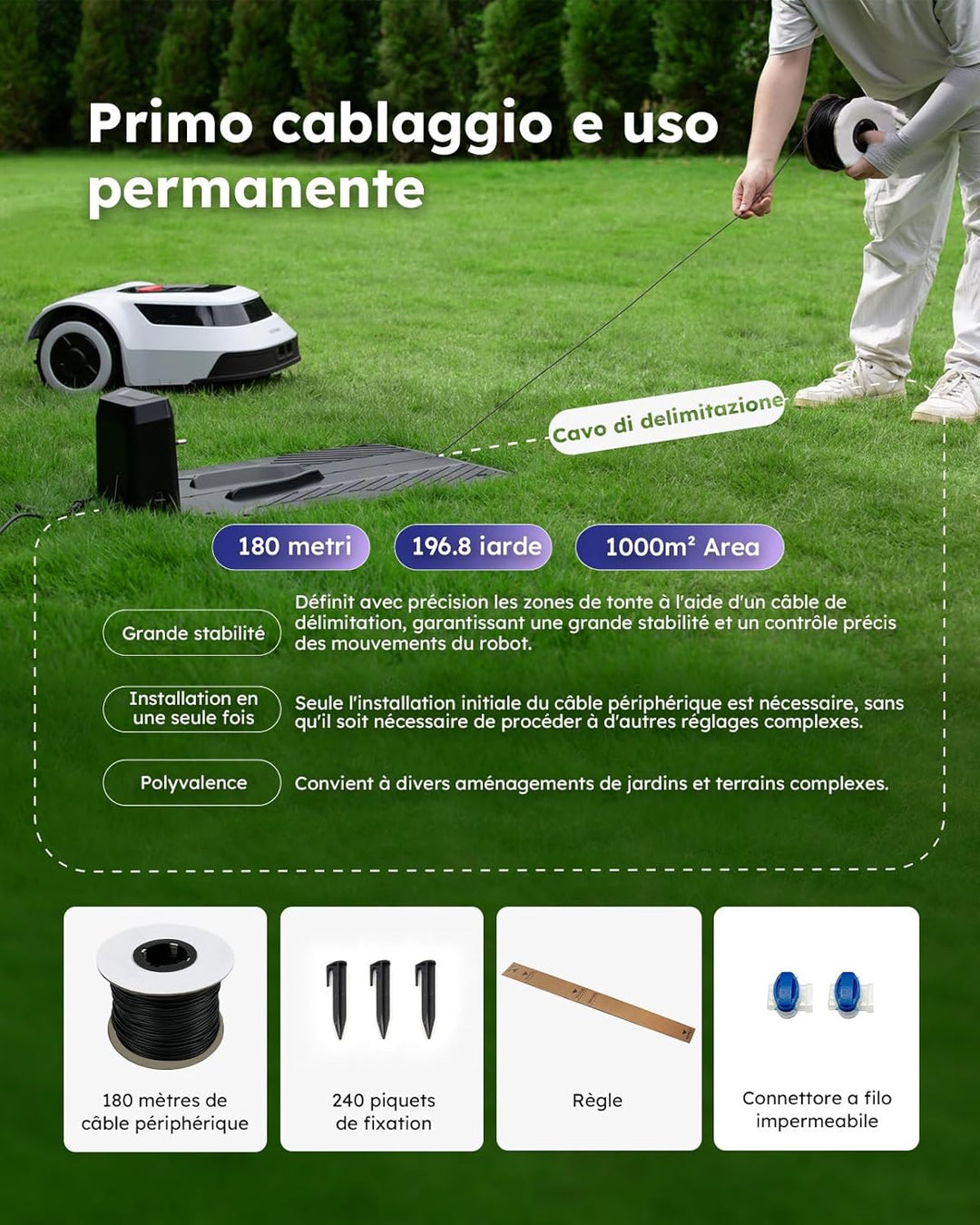 ANTHBOT Pion Rasenmäher Roboter, 1000㎡ für Garten, mit umlaufendem Draht, automatische Zuordnung, Dr