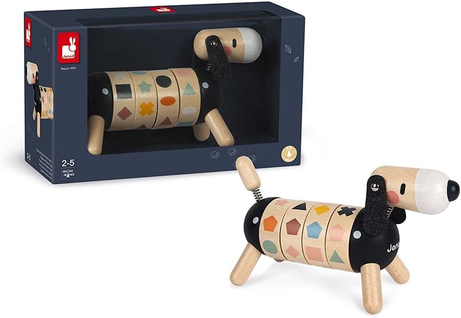 Janod - Formen- und Farben-Hund aus Holz - Kollektion Sweet Cocoon - Baby- und Kleinkindspielzeug Fa