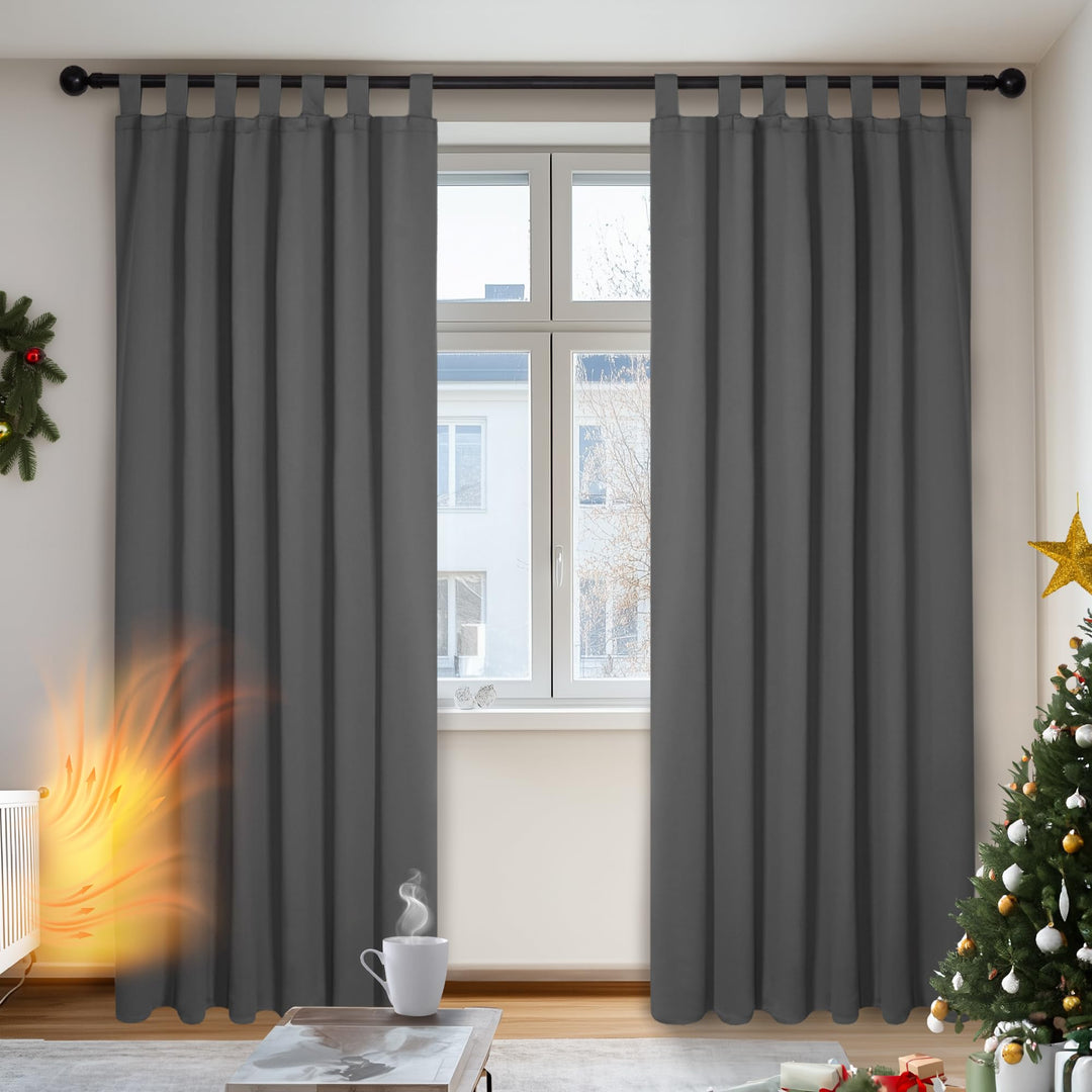 Deconovo Blickdichter Vorhang mit Schlaufen Verdunkelung Dicke Gardinen Wohnzimmer Thermogardinen ge