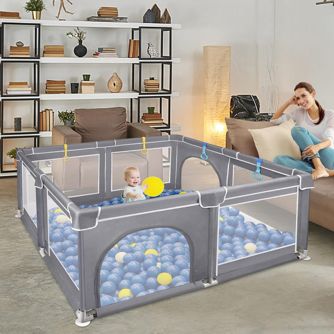 Aufun Laufstall Baby Laufgitter 300D Oxford Gewebe, mit Anti-Kollision Schaum Absperrgitter, Atmungs