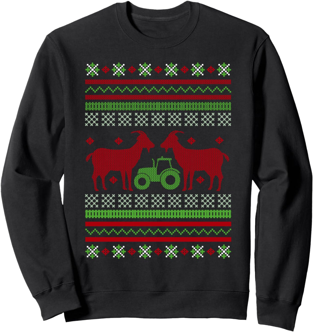 Traktor Ugly Christmas Weihnachtsfeier Ziegen Motiv Sweatshirt
