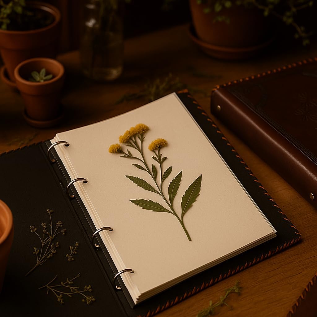 Herbarium - Ringbuch Mappe Aktenordner 4 Ringe DIN A4 Echtes Leder Handmade Indien Pflanzensammlung