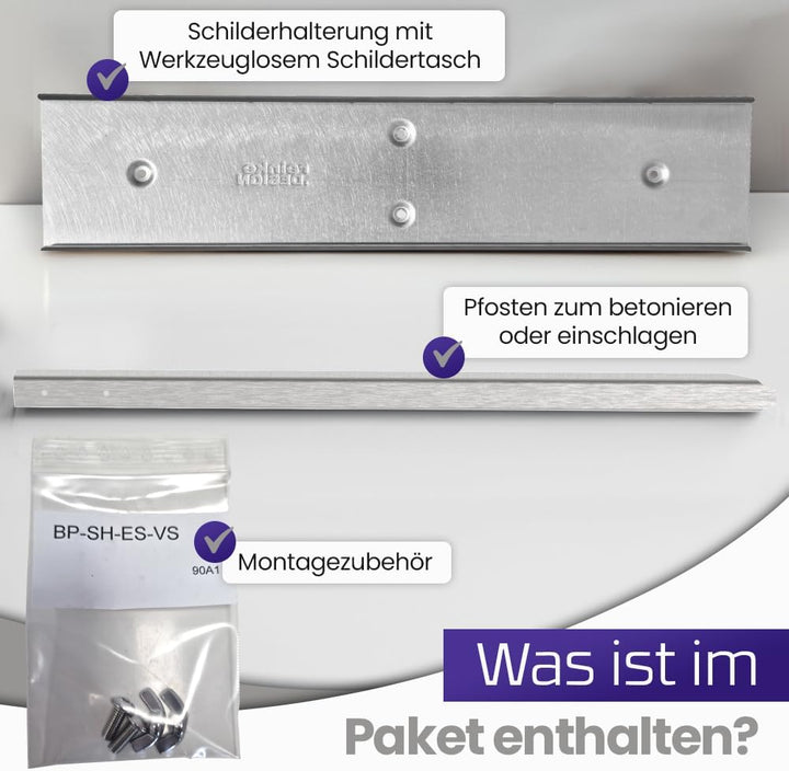 Edelstahl Parkschild Halterung mit Pfosten, Schild einfach einschieben, Made in Germany Parkschild H