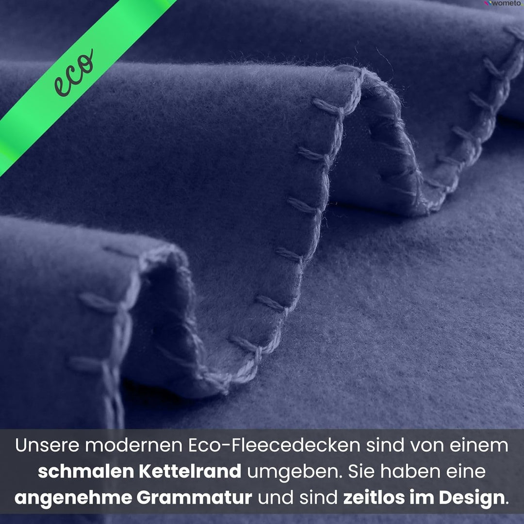 wometo 2er Set Eco Fleecedecken aus 100% recyceltem Material +geprüft 130x160 cm ca. 400 g - dunkelb