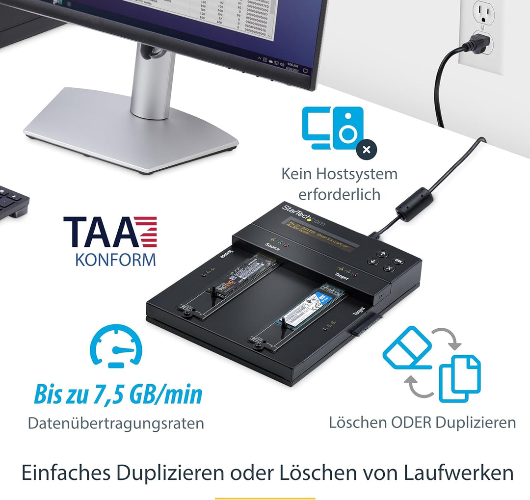 StarTech.com Selbständiger M.2 SATA & M.2 NVMe Duplikator und Löscher - SATA/SSD Festplatten klonen/