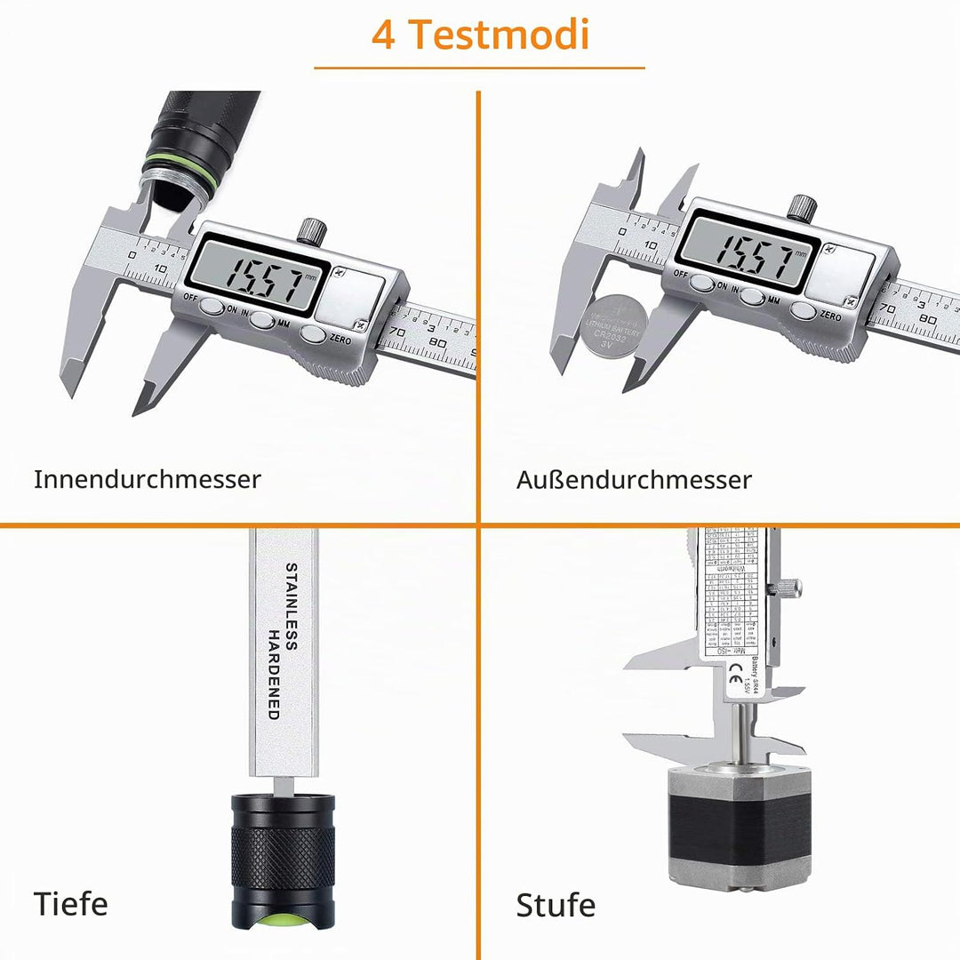 Neoteck Messschieber Digital Edelstahl 100mm mit LCD, Zoll/metrische Umrechnung, Schieblehre Messwer